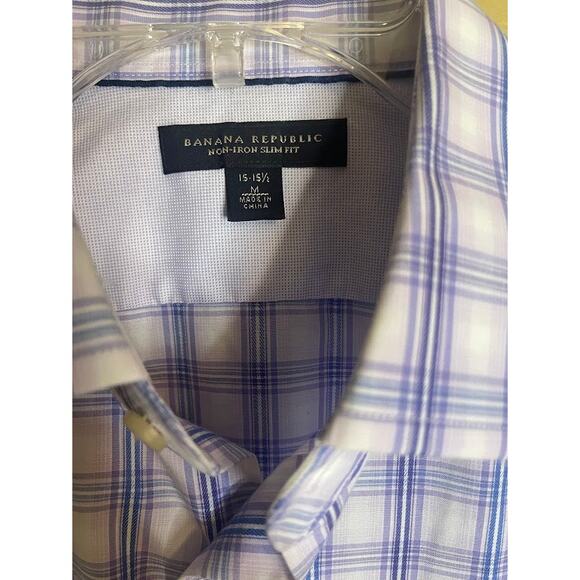 Banana Republic Blue and Gray Non-Iron Slim Fit Button-up Shirt Size 15/15.5 - Picture 3 of 7